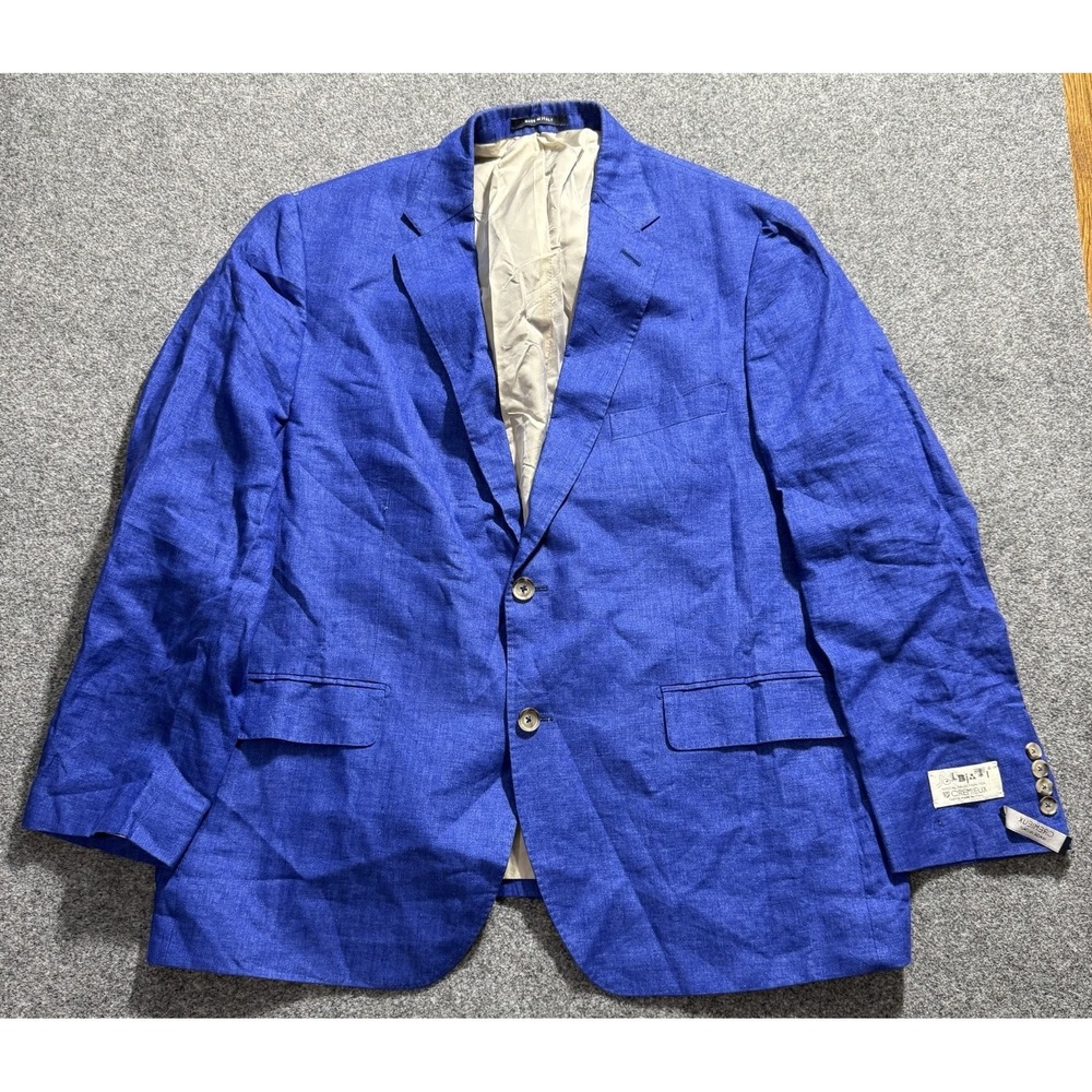 $495 Solbiati Cremieux LINEN‎ Sport Coat Suit Jacket Blazer BLUE Italy 46 S